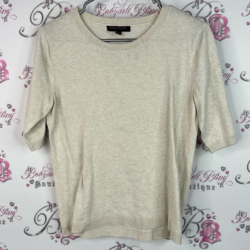 Banana Republic knitted top shirt white Cream Short Sleeve Top basic classic